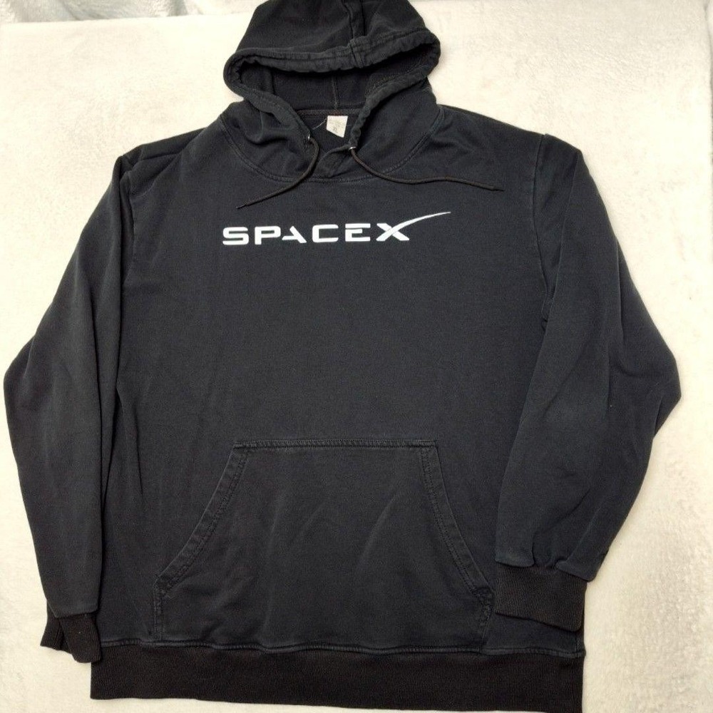 Space X Hoodie Mens XL Black Pullover Fleece Space Graphic Print